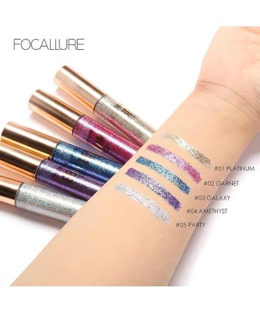 FOCALLURE Beam Eyeliner - Metallic Glitter Waterproof Liquid Eyeliner Pencil - Long Lasting Sparkling Makeup - 01 PLATINUM - Buy Online on GoSupps.com