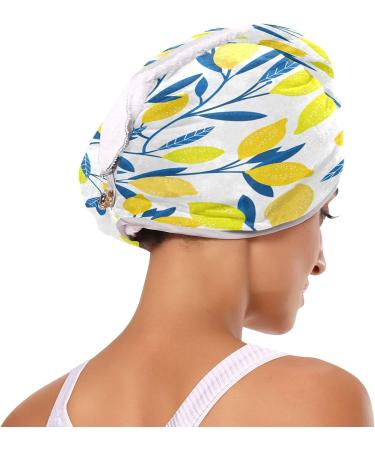 Lemon Leaf Dry Hair Cap - 2 Piece Quick Drying Towel Set with Button Headband | Super Absorbent & Soft Comfort - Buy Online on GoSupps.com