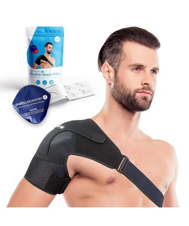 Sports Laboratory Shoulder Support Brace with Hot & Cold Gel Pack - Shoulder Ice Pack Rotator Cuff Cold Therapy Ideal for Frozen Shoulder Relief Rotator Cuff and Sprains - Adjustable Size for Men and Women (Large) L (3...