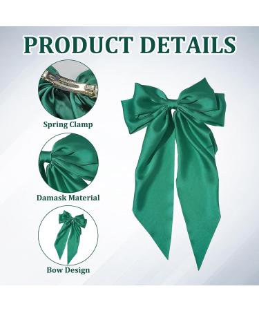 Green Satin Big Hair Bow Clip for Women and Girls | French Barrette Ribbon Hair Accessory | Cute Gift Idea - Buy Online on GoSupps.com