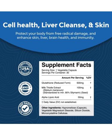 Glutathione Supplement with Glutamic Acid & Milk Thistle Extract - Liver Support & Anti-Aging - 30 Count - Buy Online on GoSupps.com
