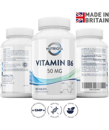 Vitamin B6 50mg Vegan Tablets | Supports Metabolism, Nervous & Immune System | 365 High-Strength Tablets | Reduce Fatigue | Nutriota - Buy Online on GoSupps.com