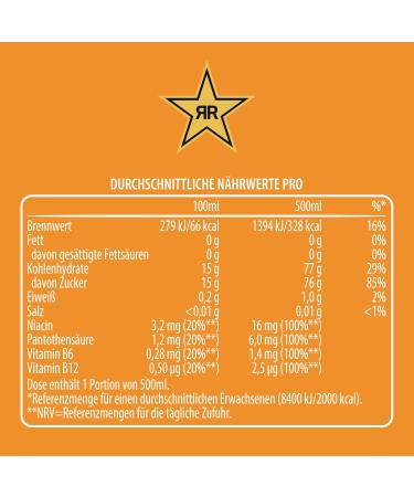 Rockstar Energy Drink Tropical Orange Passion Fruit - Caffeinated Soft Drink (12 x 500ml) | Boost Your Energy - International Shipping Available - Buy Online on GoSupps.com