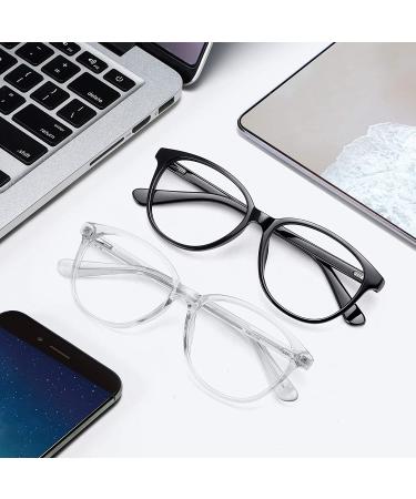 Women's Blue Light Blocking Round Non-Prescription Glasses 2 Pack - Black+Clear - Buy Online on GoSupps.com
