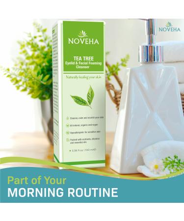 Noveha Tea Tree Oil Foaming Cleanser | Gentle Formula for Eyelash & Eye Irritations | Moisturizing and Therapeutic Skincare for Dry Skin | Organic Ingredients for All Skin Types - Buy Online on GoSupps.com