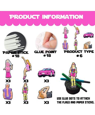 18pcs Hot Pink Glitter Dessert Cupcake Topper Cheer to Princess Girl Prince Boy Party Movie Theme Decor Pick for Birthday Anniversary Wedding Party Decoration Supplies - Buy Online on GoSupps.com