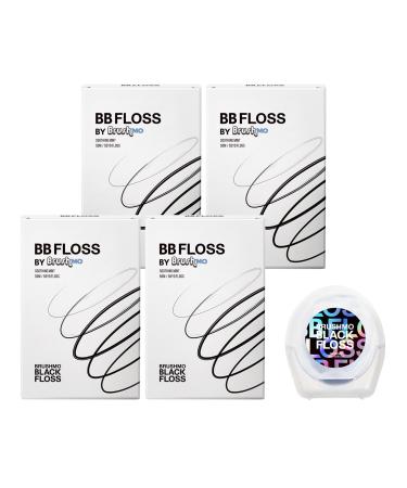 Brushmo Black Floss Dental Floss Microcrystalline Wax Expanding Woven Dental Floss No-PFAS 50m Black Mint 100 Days Use 4-pack