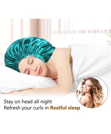 Mikimini Satin Sleep Hood for Long Curly Hair | 2 Pack Green & Light Blue | Double-Layer Silk Hair Caps for Women | Extra Large Stretchy Sleep Caps - Buy Online on GoSupps.com