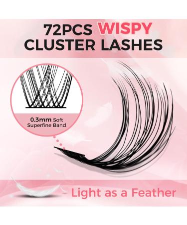 DIY Lash Extensions - 72 Pcs Wispy Eyelash Clusters | Soft Individual Lashes with Super Thin Band | Mixed Tray (Diamond D-8-16mix - Buy Online on GoSupps.com
