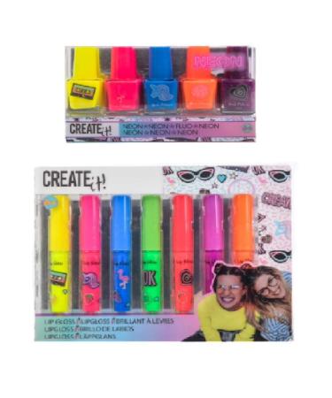 UDC - Kontiki Lot Including 1 Box of 5 Fluo Varnishes 8ml + 1 Box of 7 Fluo Lip Glosses 1.5ml