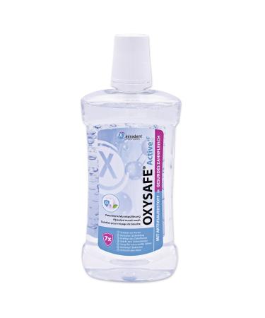 Miradent Oxysafe Active +F Mundspull solution 500 ml |With active oxygen and fluoride |Antibacterial I protects teeth and gums I against bad breath |Plaque -resistant |non-alcoholic