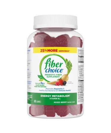 Fiber Choice 5g Plant-Based Prebiotic Fiber Gummies Supports Energy Metabolism Regularity & Healthy Gut Bacteria Mixed Berry 60 Count (2 per Serving)