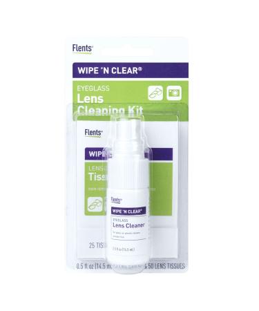 Wipe'N Clear Lens Cleaning Kit by Flents Spray with 50 Tissues (2 Packs of 25 Tissues) 1 - count Lens Cleaning Kit