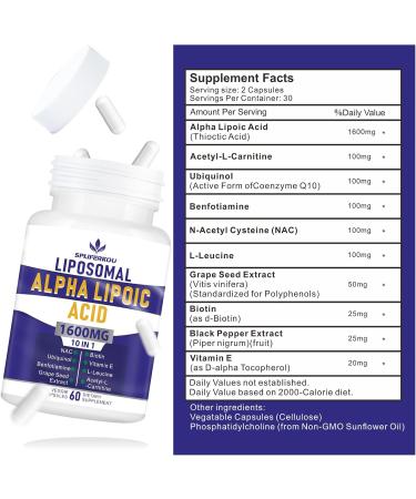 Liposomal Alpha Lipoic Acid 1600mg - Antioxidant ALA Supplement for Energy & Metabolism | Gluten Free & GMO Free - 60 Capsules - Buy Online on GoSupps.com