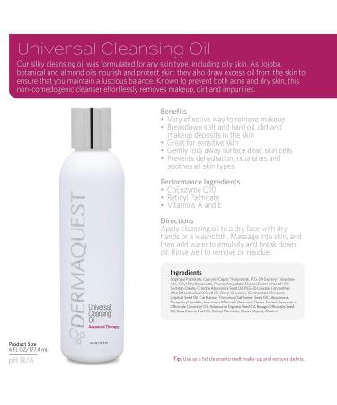 DermaQuest Advanced Therapy Universal Anti Aging Cleansing Oil and Makeup Remover - For Dry Oily and Sensitive Skin - Nourishes & Soothes - Non-Comedogenic (6oz) - Buy Online on GoSupps.com