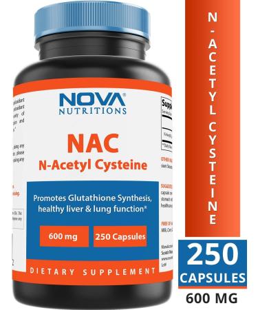 Nova Nutritions N-Acetyl L-Cysteine (NAC) 600mg - 250 Capsules | Non-GMO & Gluten Free - Buy Online on GoSupps.com