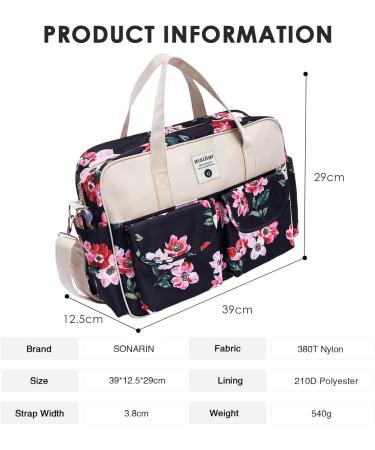 SONARIN Large Capacity Waterproof Baby Changing Bag with Shoulder Strap & Changing Mat - Watercolor Rose - Buy Online on GoSupps.com
