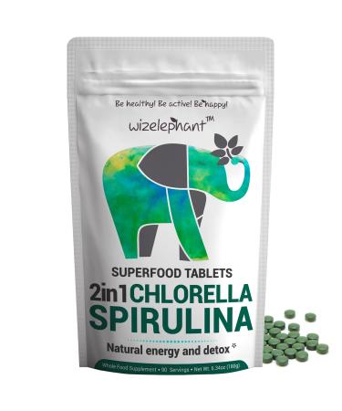 Chlorella Spirulina Tablets 2-in-1 Superfood Algae Supplement for Natural Immune Support, Detox and Energy Boost. Broken Cell Wall. Rich in Chlorophyll. 90 Servings 6.34 Fl Oz (Pack of 1)
