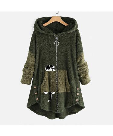 Hanxiulin Fluffy Fleece Plush Jacket - Women's Oversized Warm Hoodie & Zipper Coat for Winter | Cozy Long Sleeve Outdoor Top in L Green - Buy Online on GoSupps.com