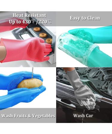 Taylor & Brown Pair of Magic Dishwashing Cleaning Sponge Gloves Reusable Silicone Brush Scrubber Heat Resistant for Kitchen Bathroom Cleaning Pet Hair Care Car Washing (Pink) - Buy Online on GoSupps.com