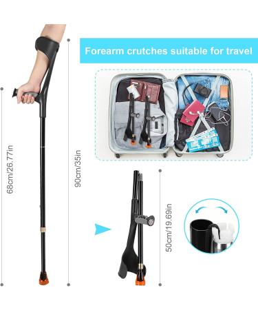 Antdvao Folding Forearm Crutches - Lightweight, Adjustable, Non-Slip - 2 Pack (Black) - Buy Online on GoSupps.com