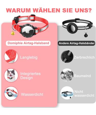 Airtag Cat Neck Band - Waterproof Reflective Collar for Kittens & Small Dogs | Safety Clasp & Elastic Adjustable (Red S 23-33cm) - Buy Online on GoSupps.com