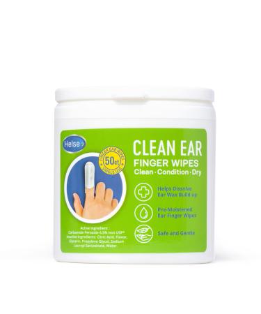 Helse Ear Cleaning Wipe for Babies | Safely Remove Earwax Sweat Oil & Dirt Around Behind & Inside Human Ears | 50 Finger Solution Wipes for People | Gentle & Soft Earlobe Cleaner