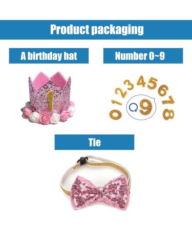 Dog Cat Birthday Hat Crown with Bowtie & Charms, Party Accessories for Small Medium Pets (PINK) - Buy Online on GoSupps.com