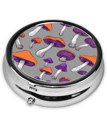 Bright Mushrooms Art Mini Round Pill Box | 3 Compartment Pill Organizer for Travel Home & Office - Buy Online on GoSupps.com