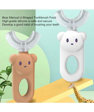 Kids U-Shaped Toothbrush - Cartoon Bear Shape - Food Grade Soft Silicone Brush Head 360 Oral Teeth Cleaning Design for Toddlers and Children White - Buy Online on GoSupps.com