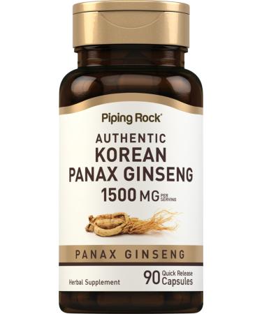 Piping Rock Korean Ginseng Capsules | 1500mg | 90 Count | Panax Ginseng Root Extract | Herbal Supplement | Non-GMO Gluten Free