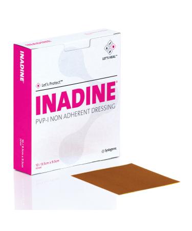 Inadine Iodine Non-Adherent Dressings 9.5cm x 9.5cm (x10) One Size