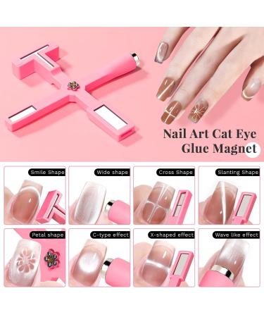 Nail Magnet Tool Set - 5 in 1 Multi-Function with Silicone Case | Magnetic Cat Eye Nail Polish Wand - Pink - Buy Online on GoSupps.com