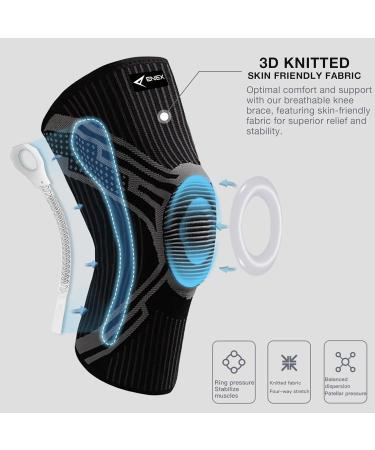 ENEX Knee Support Braces for Men & Women - Compression Sleeves with Side Stabilizers & Gel Pad for Arthritis Pain Relief - Black/Grey, XL - Buy Online on GoSupps.com