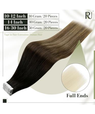Buy Runature Real Hair Tape Extensions - 50CM Balayage Black Ombre Brown & Blonde - 20 Pieces 50g - Invisible & Smooth #1B/4/27 - Buy Online on GoSupps.com