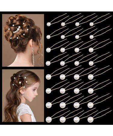 Kiiwah 32-Piece Pearl Hair Pins - Bridal U-Shaped Accessories for Weddings Proms & Parties - 4 Sizes - Gold - Buy Online on GoSupps.com