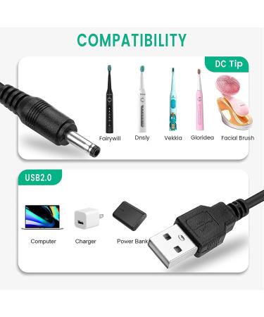 Fairywill Sonic Electric Toothbrush Charger - USB Charging Cable 5ft Black - Buy Online on GoSupps.com