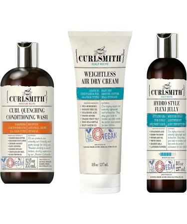 Curlsmith - Wavy Wash Day Bundle, Including Curl Quenching Conditioning Wash, Weightless Air Dry Cream & Hydro Style Flexi Jelly
