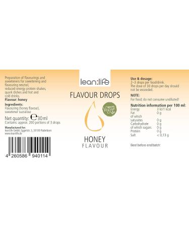 Lean Life Flavor Drops - Vegan Sugar-Free Gluten-Free Honey Aroma - Calorie-Free - Made in Germany - 30ml (Pack of 2) - Buy Online on GoSupps.com