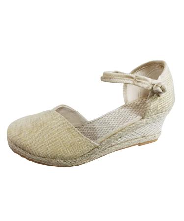 Sandals Women Summer Elegant Women Sandals Wedge Redeers Low Sales Roman Sandals Wear Setting Rubber Bound Casted Beautable Breaked Shoes Thick Sole Wedges Casual Sandals Roman Sandals Beige 3.5 UK