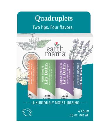 Earth Mama Lip Balm Quadruplets 4-Pack | No Petroleum Artificial Colors or Flavors