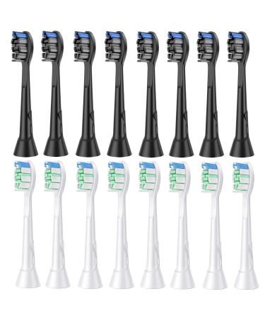 16 pieces on the plug brushes compatible with Philips Sonicare Electric toothbrush 8 pieces white and 8 pieces black toothbrush heads set