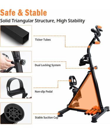 GOREDI Foldable Pedal Exerciser - Portable Under Desk Bike for Arm/Leg Workout - Mini Exercise Bike for Office & Seniors - LCD Monitor - Black/Orange - Buy Online on GoSupps.com