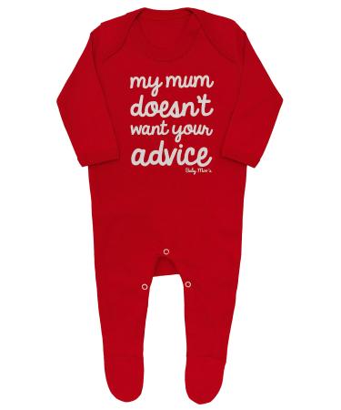 Baby Moo's Funny Baby Sleepsuit for Boys or Girls | Novelty My Mum Doesn't Want Your Advice Baby Romper Outfit - Unique New Baby or Mum Gift UK 6-12 Months Red