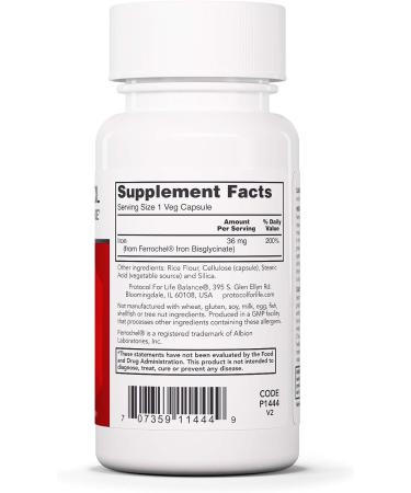 Protocol For Life Balance - High Potency 36mg Iron with Ferrochel for Energy & Pregnancy Support - 90 Veg Capsules - Buy Online on GoSupps.com
