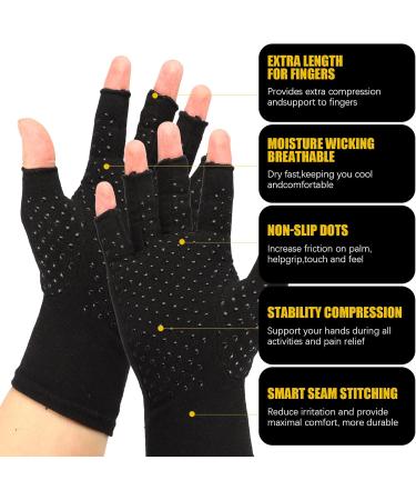 2 Pairs Arthritis Gloves Women Men Fingerless Compression Gloves for Pain Relief for Carpal Tunnel Typing Driving Black+Grey Small - Buy Online on GoSupps.com