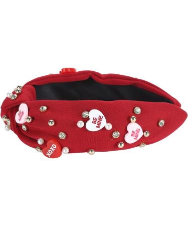 Rhinestone Headband for Women Elegant Jeweled Top Knot Hairband for Valentine Day with Heart Decoration (Dark Red) - Buy Online on GoSupps.com