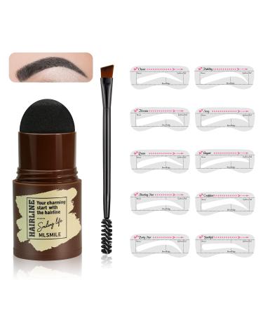 MGLIMZ Eyebrow Stamp Stencil Kit Black,One Step Eyebrow Stamp Kit Brow Stamp Stencil Kit Long Lasting Natural Shape Eyebrow Makeup with Eyebrow Brush,10pcs Eyebrows Stencils 3 in 1 Perfect Finishing Hairline Brow Powder black