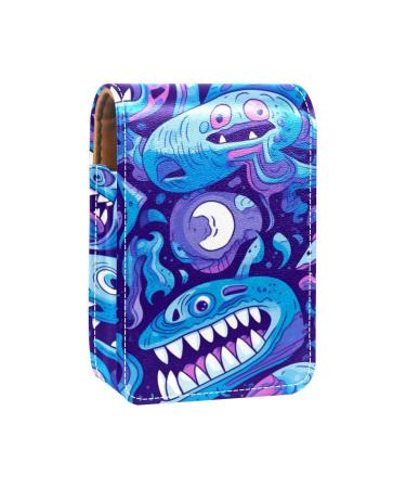 Travel Lipstick Organizer Case Lipstick Case Portable Makeup Bag With Mirror Abstract Blue Cartoon Dinosaur Y134z4shof