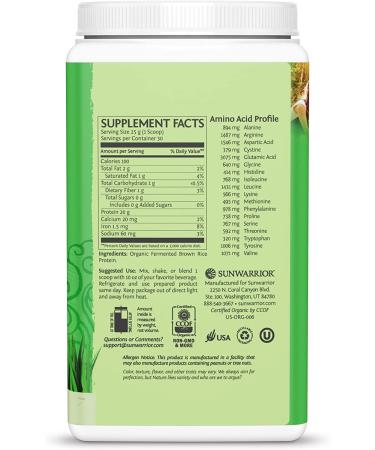 Sunwarrior Brown Rice Vegan Protein Powder - Raw Plant-Based, Gluten-Free, Low Carb, 30 Servings, 750g - Buy Online on GoSupps.com